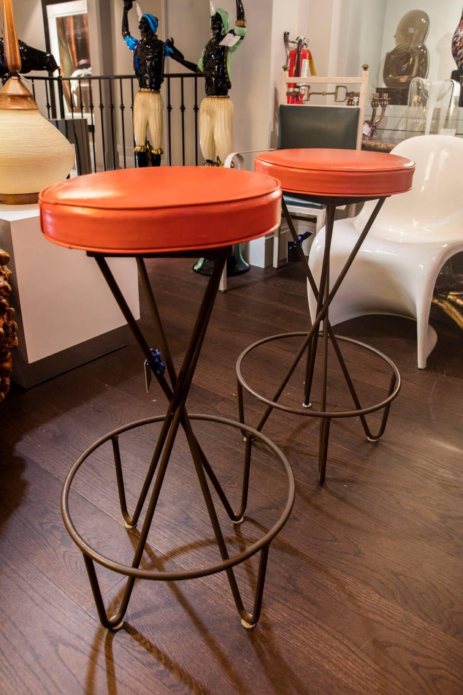 Mid-Century Modern Set of Four Bar Stools by Frederic Weinberg For Sale