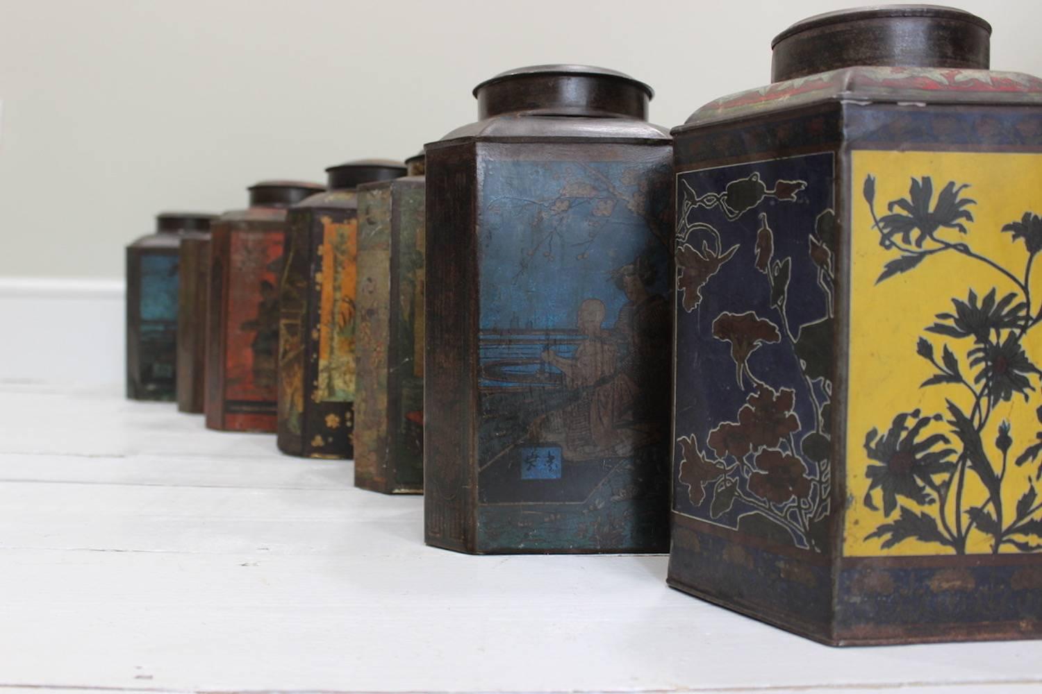 Set of Seven Early 20th Century Dutch Tea Canisters In Good Condition In Gloucestershire, GB