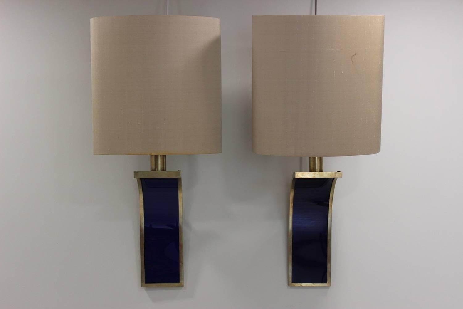 Modern 1970s Curved Wall Lights with Original Shades