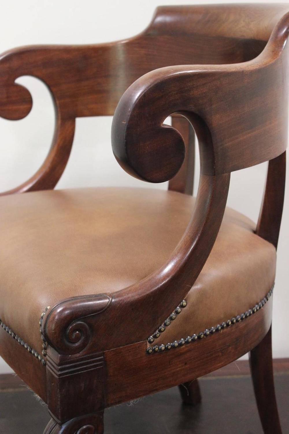 19th Century French Louis Philippe Mahogany Desk Chair 1