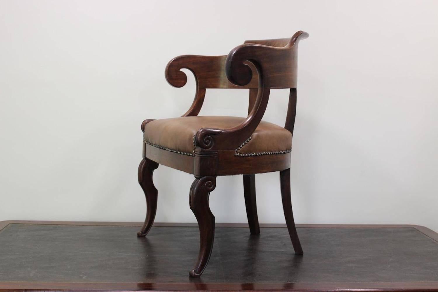 19th Century French Louis Philippe Mahogany Desk Chair 2