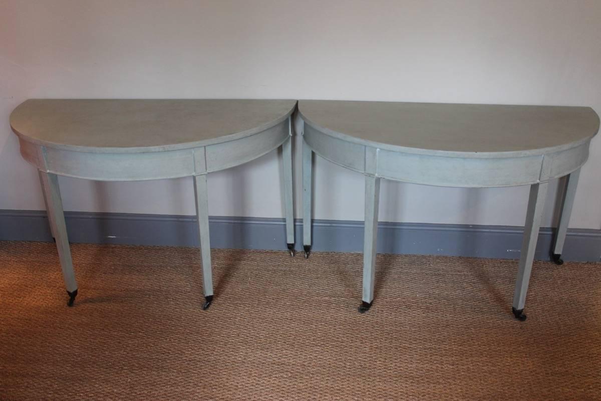 Painted Pair of Georgian Demilune Side Tables