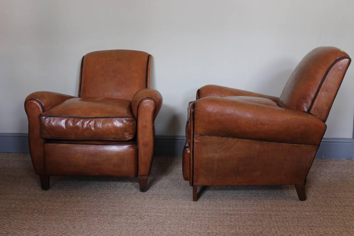 Classic Pair of 1940s French Club Chairs In Excellent Condition In Gloucestershire, GB