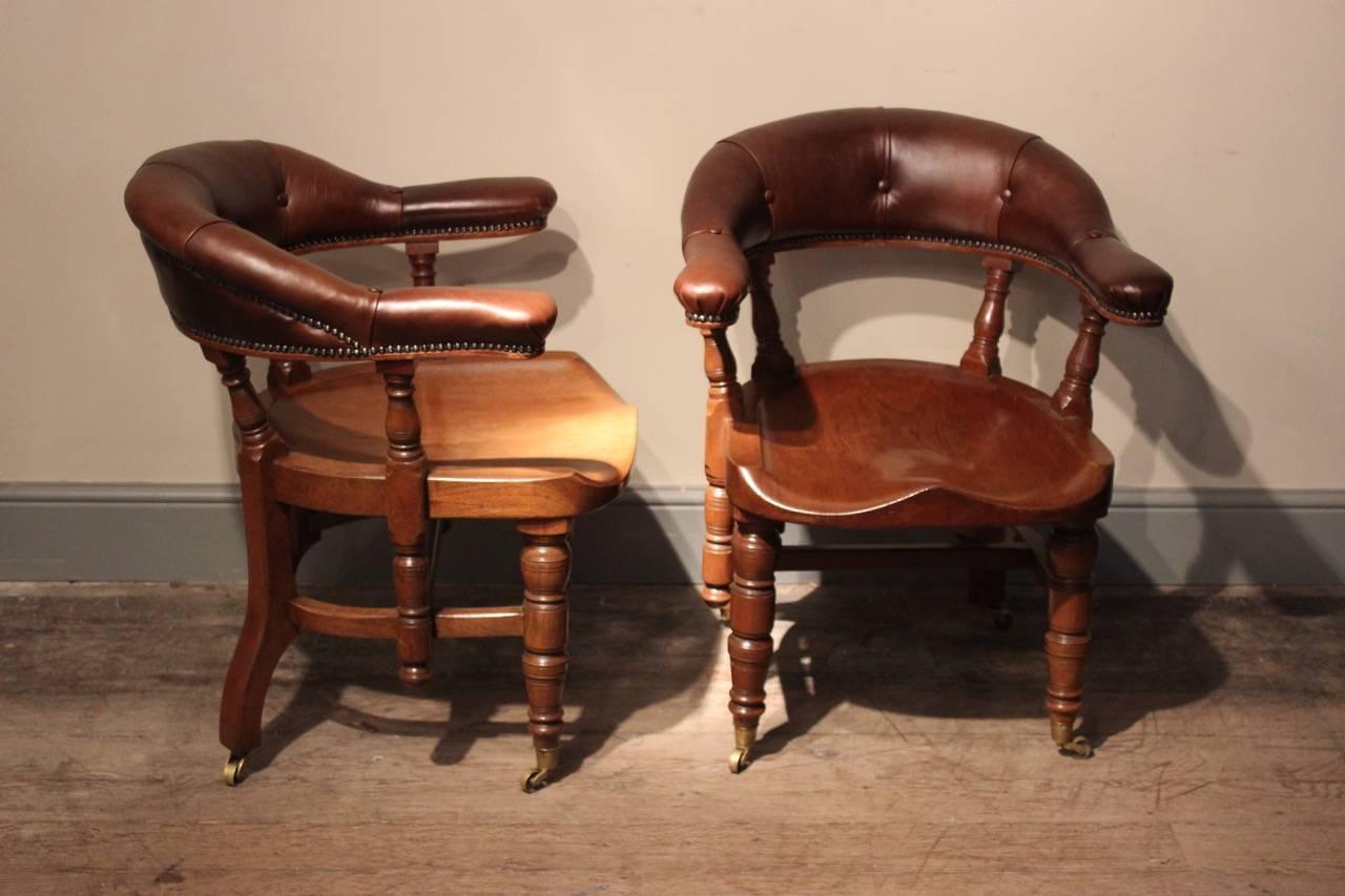 19th Century Great Pair of Walnut 'Captain's Chairs', circa 1880