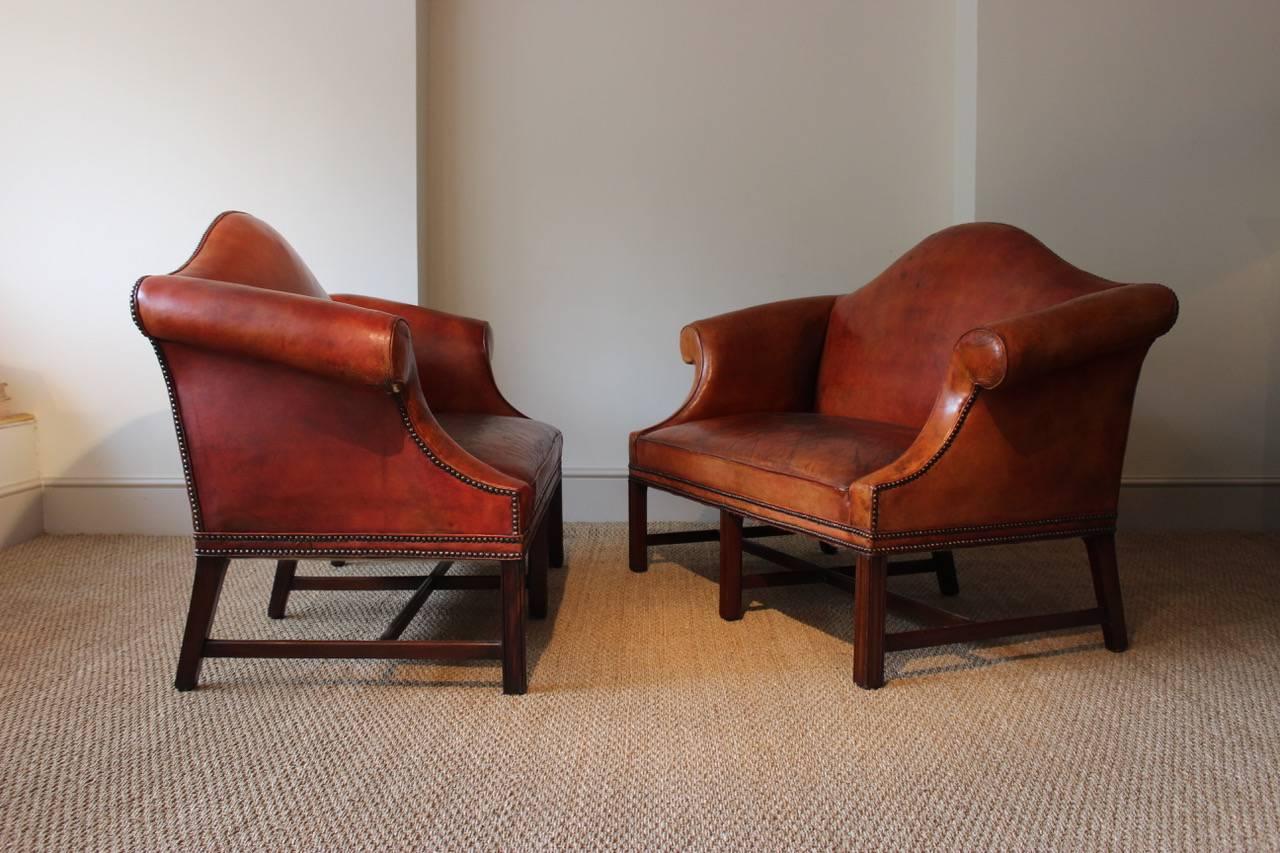 Pair of Early to Mid-20th Century English Humpback Leather Sofas 2