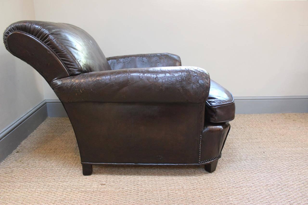 European Large Late 19th Century Leather Armchair For Sale