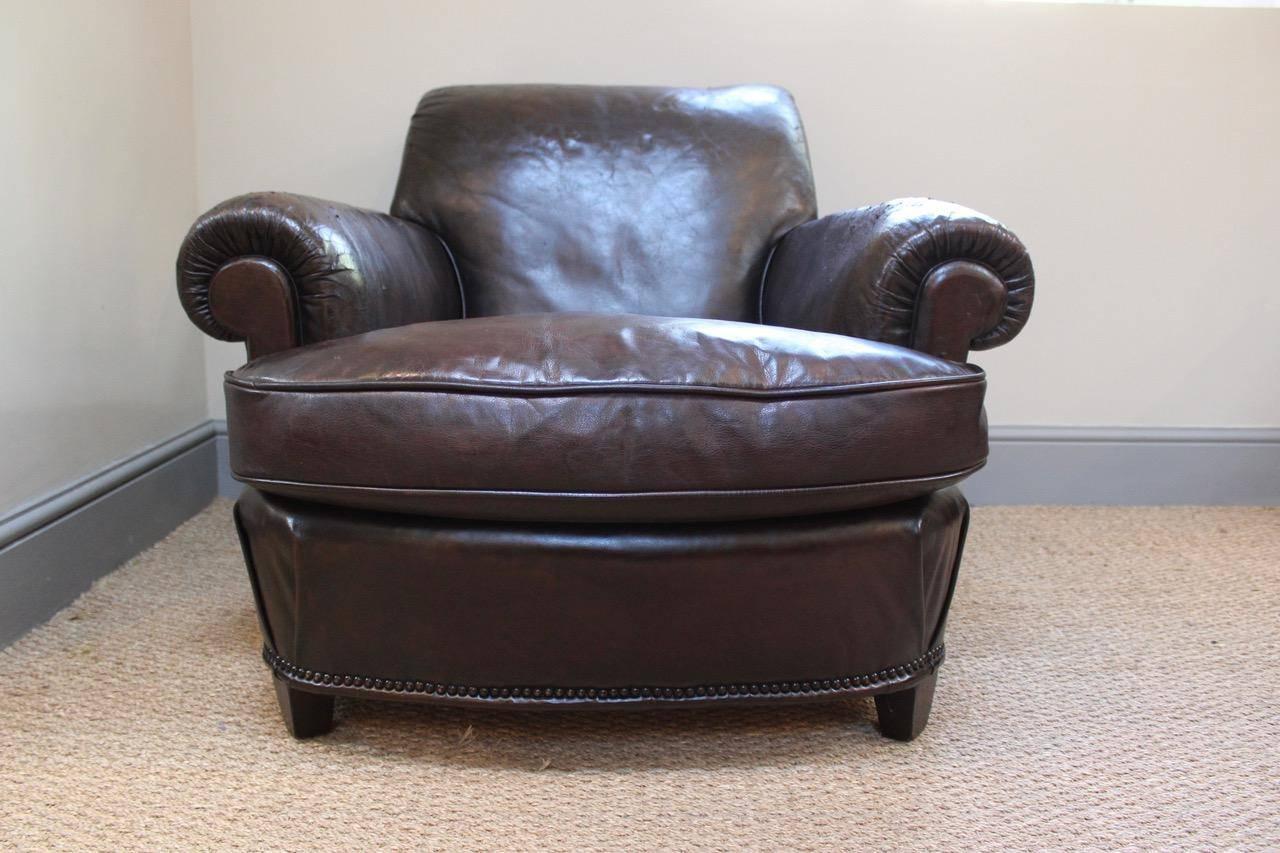 Large Late 19th Century Leather Armchair For Sale 1
