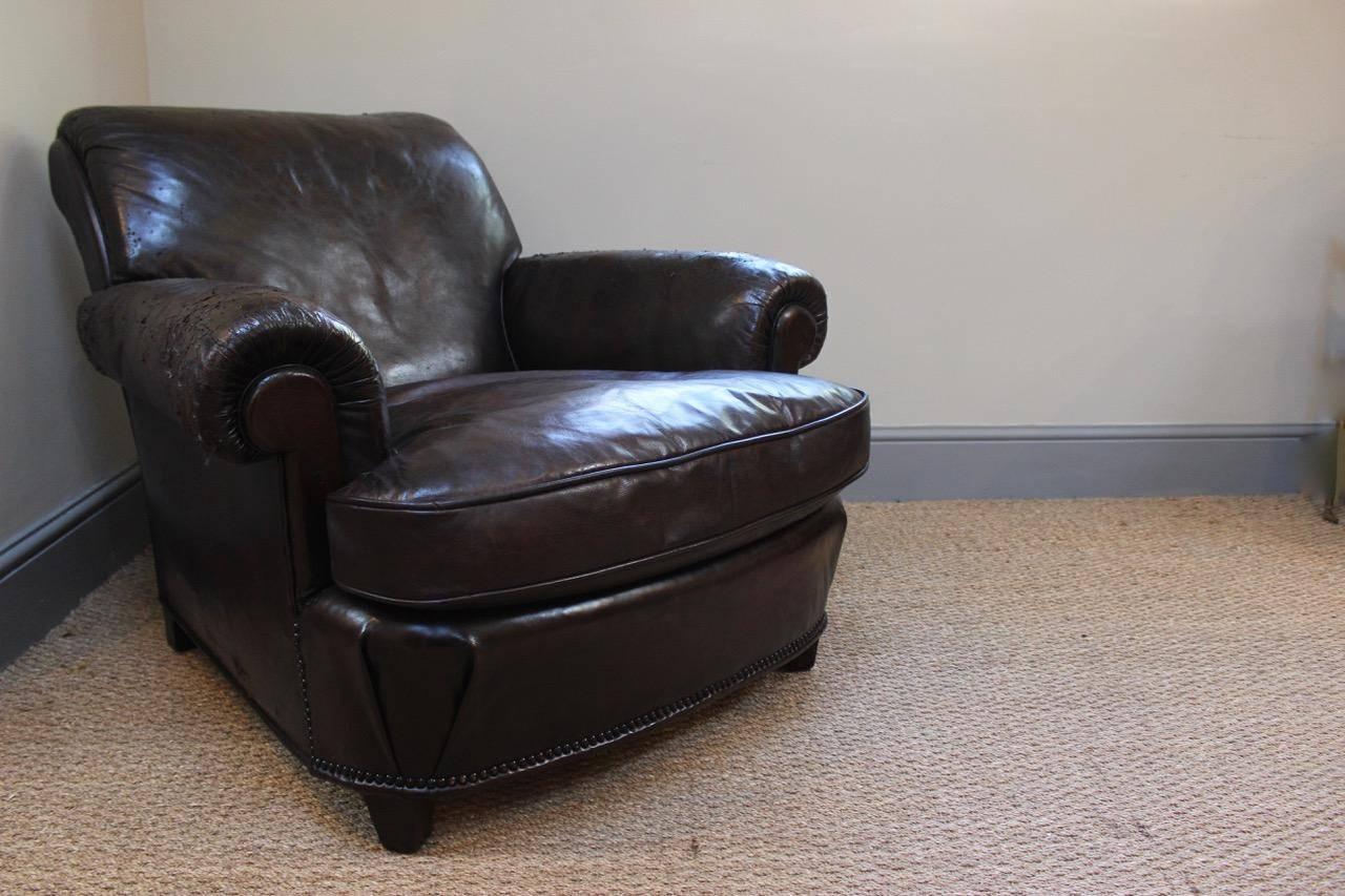 Large Late 19th Century Leather Armchair In Good Condition For Sale In Gloucestershire, GB