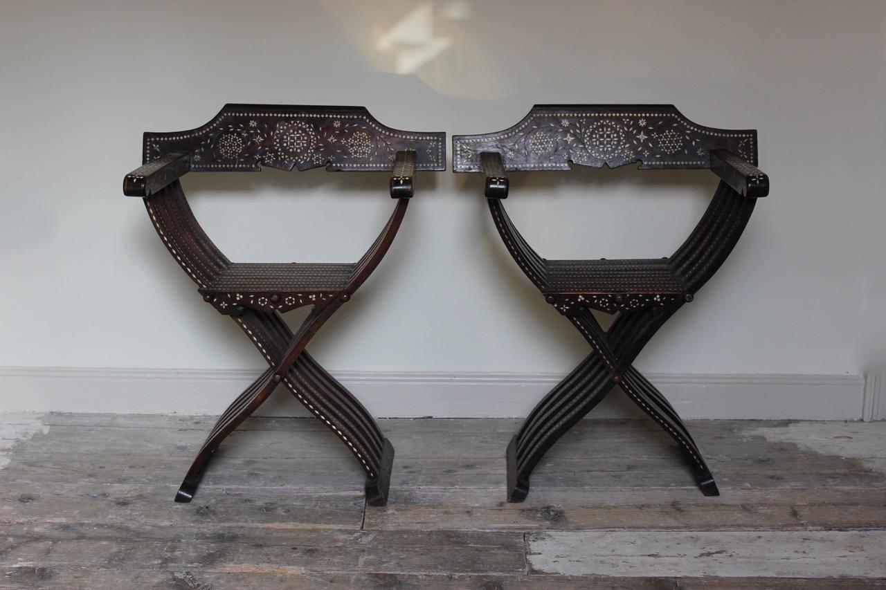 Pair of Late 19th Century Spanish Walnut and Inlaid Armchairs 2