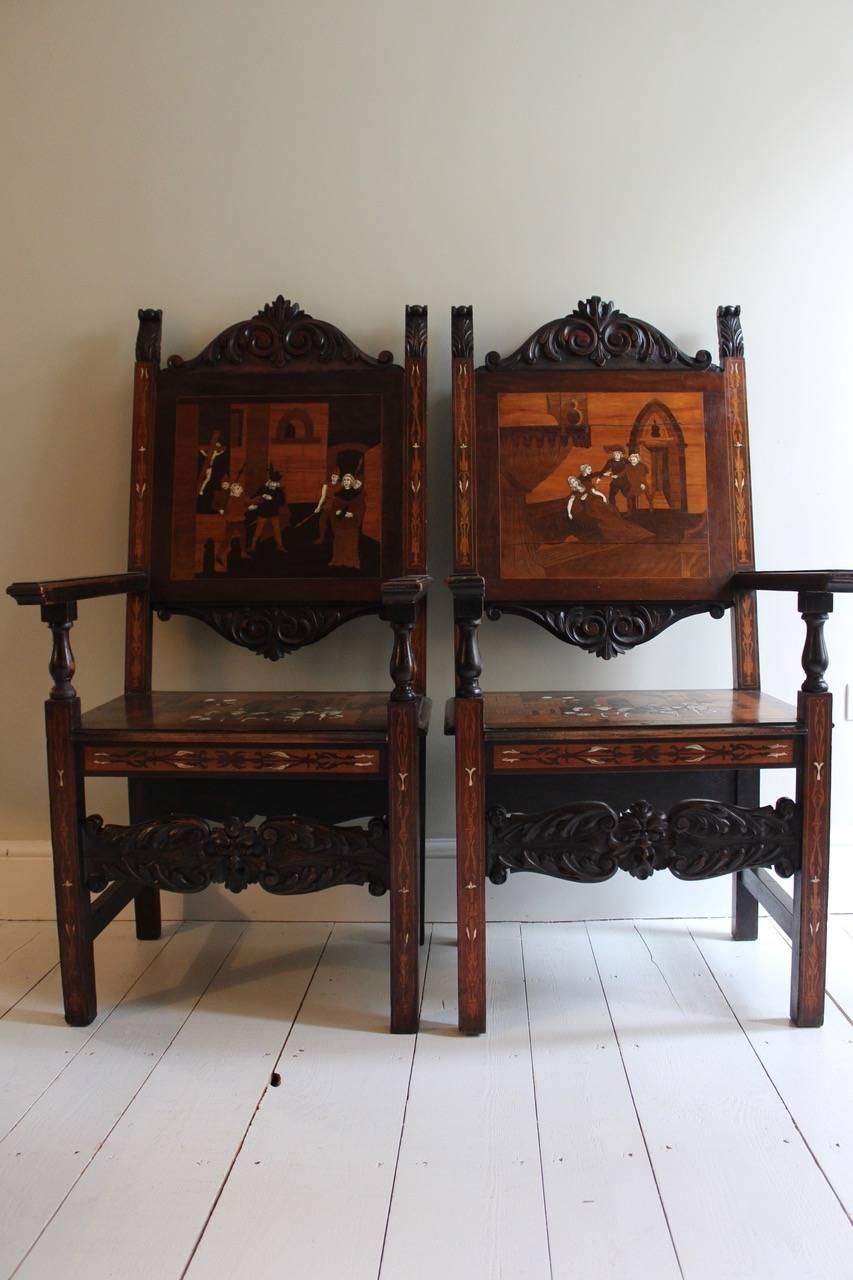 Set of Six Italian 19th Century Marquetry Chairs For Sale 2