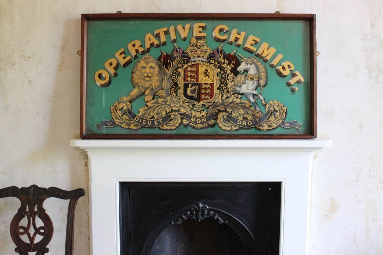 Victorian 19th Century Reverse Painted Glass Chemist Sign