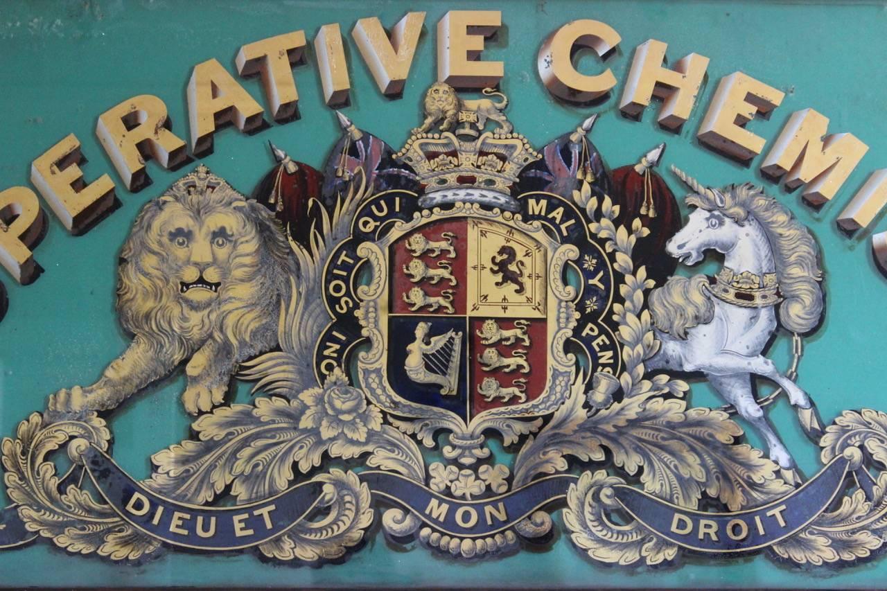 English 19th Century Reverse Painted Glass Chemist Sign