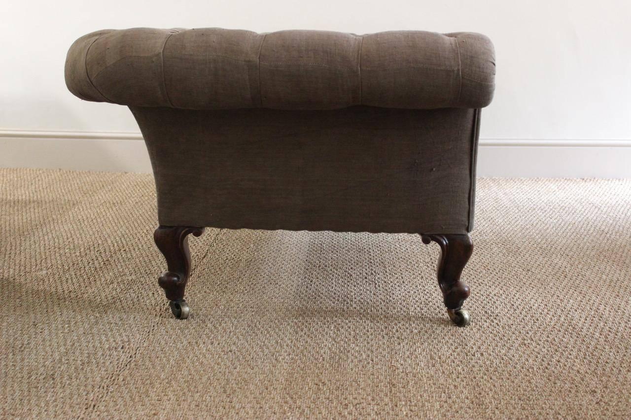 19th Century Country House Mahogany and Linen Chesterfield Sofa 1