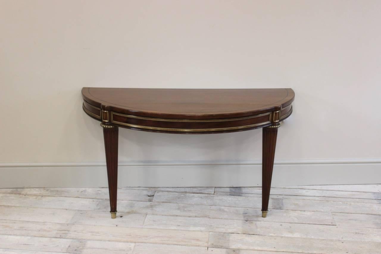 Pair of Louis XVI Style D-End Mahogany Console Tables In Excellent Condition In Gloucestershire, GB