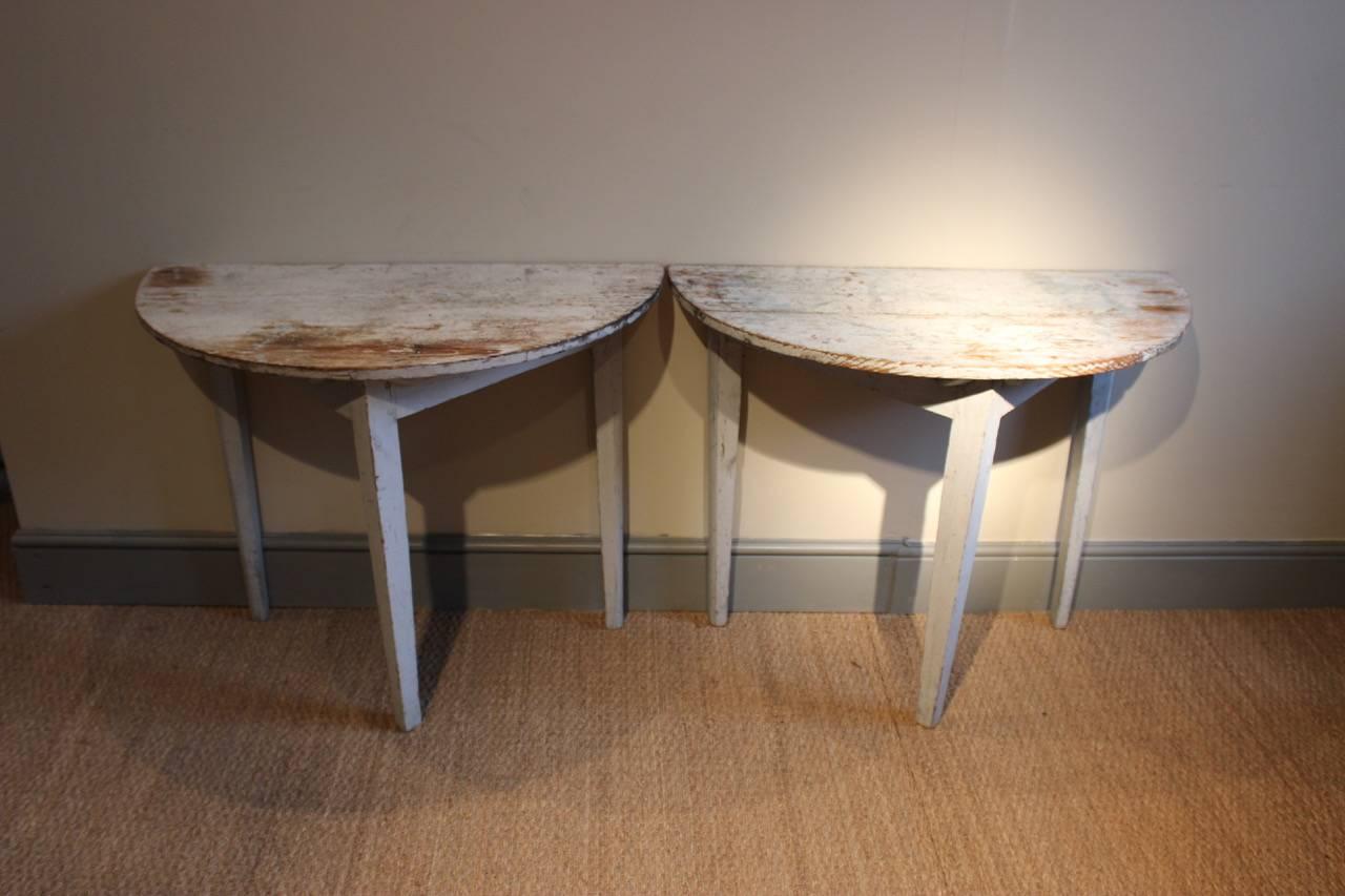 Pine Pair of 19th Century Swedish Demilune Console Tables