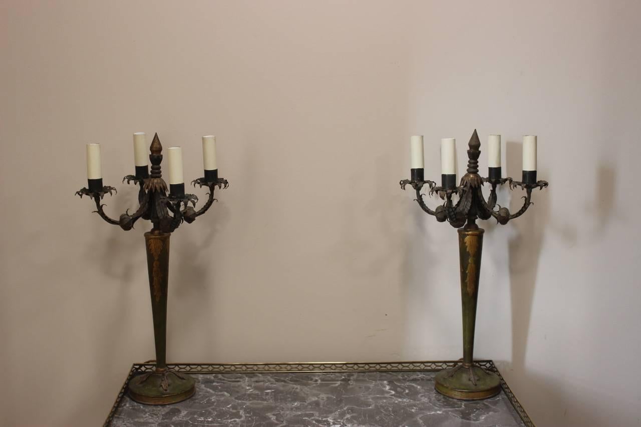 Pair of 1930s Italian Painted Table Lamps In Good Condition For Sale In Gloucestershire, GB
