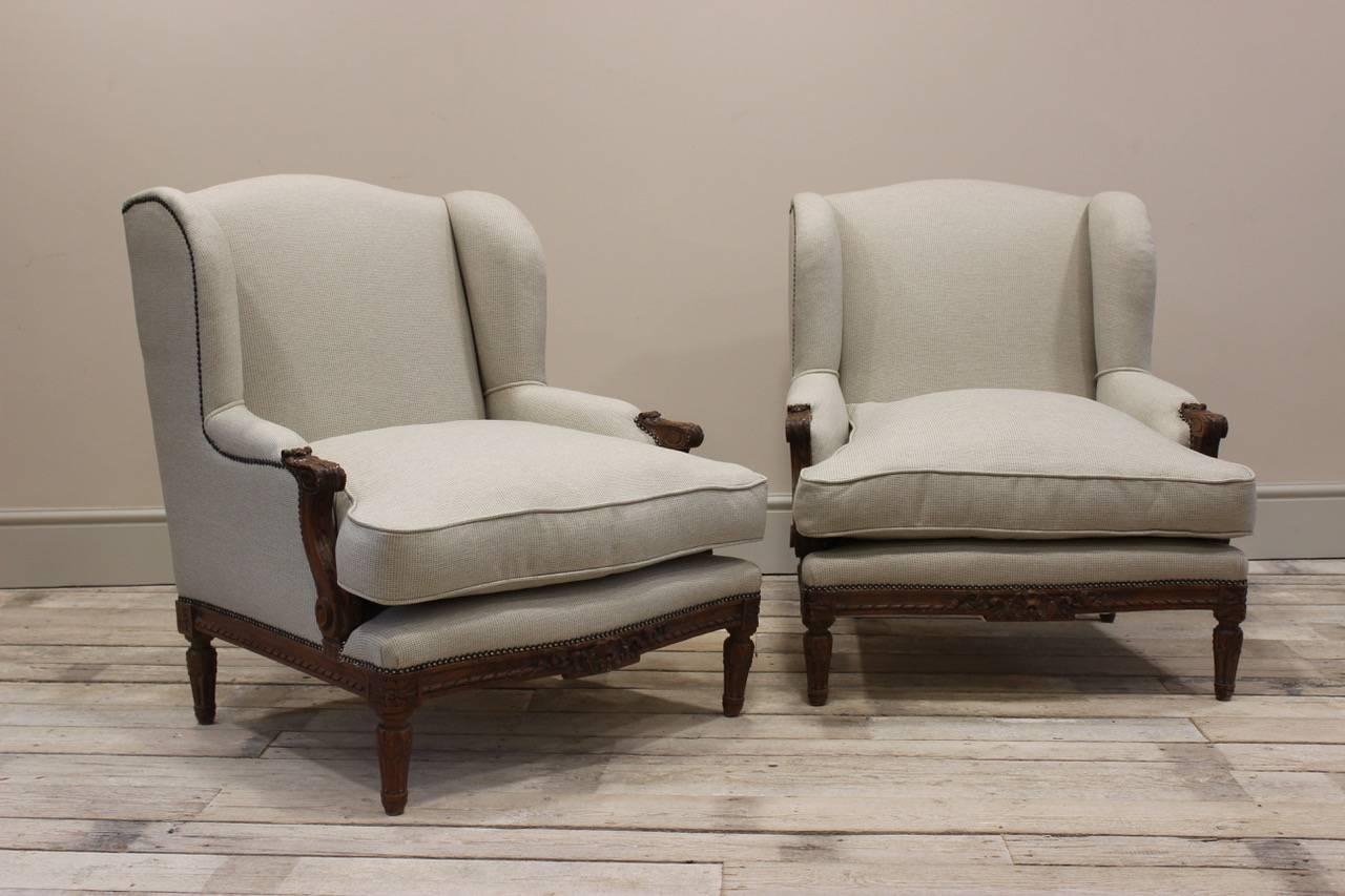 Pair of Louis XVI Revival Walnut Armchairs In Excellent Condition In Gloucestershire, GB