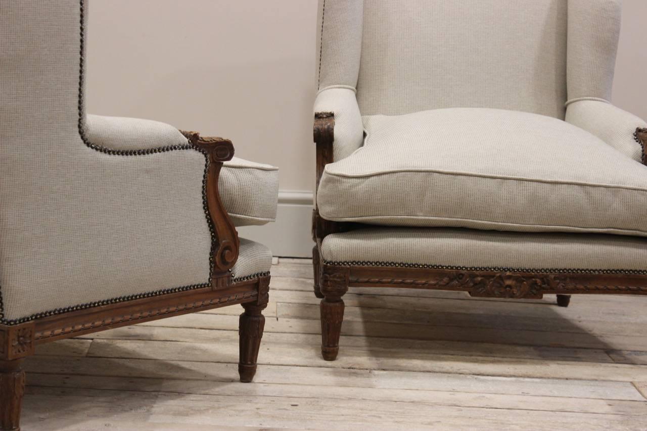 Pair of Louis XVI Revival Walnut Armchairs 1
