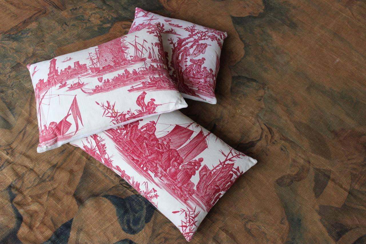 'La Peche Et Le Commerce Maritime' 18th Century French Toile de Jouy Cushion In Excellent Condition In Gloucestershire, GB