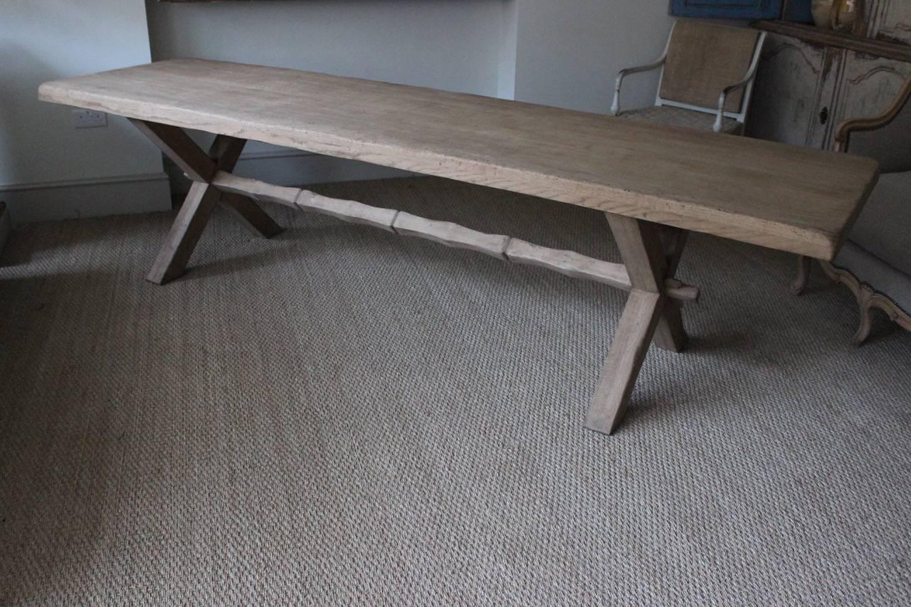 French Large 1940s Bleached Oak X-Frame Dining Table