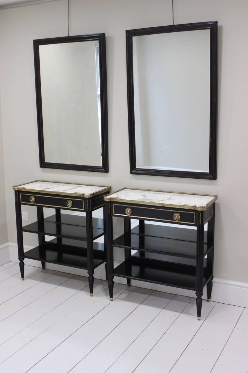 A good pair of 19th century ebonised pier mirrors of simple lines, that would work well in a contemporary setting and can be hung either portrait or landscape. 

France Circa 1880	
