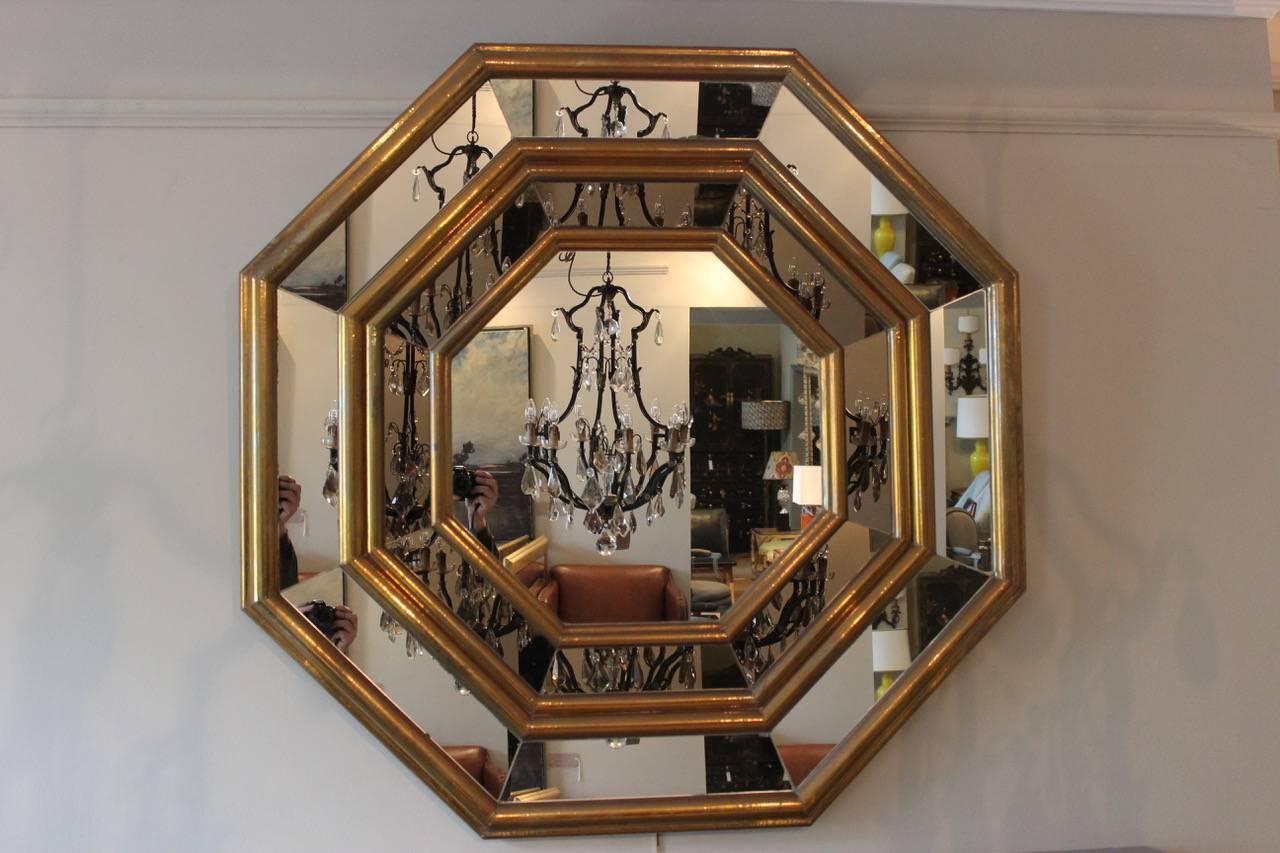European Stylish 1970s Brass Mirror by Dubarry