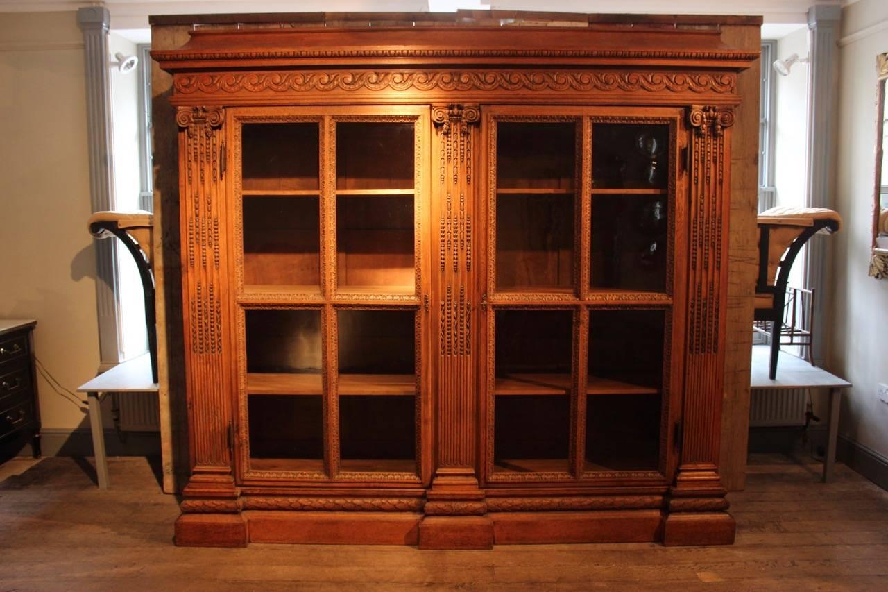Impressive 19th Century French Carved Oak Bookcase 1