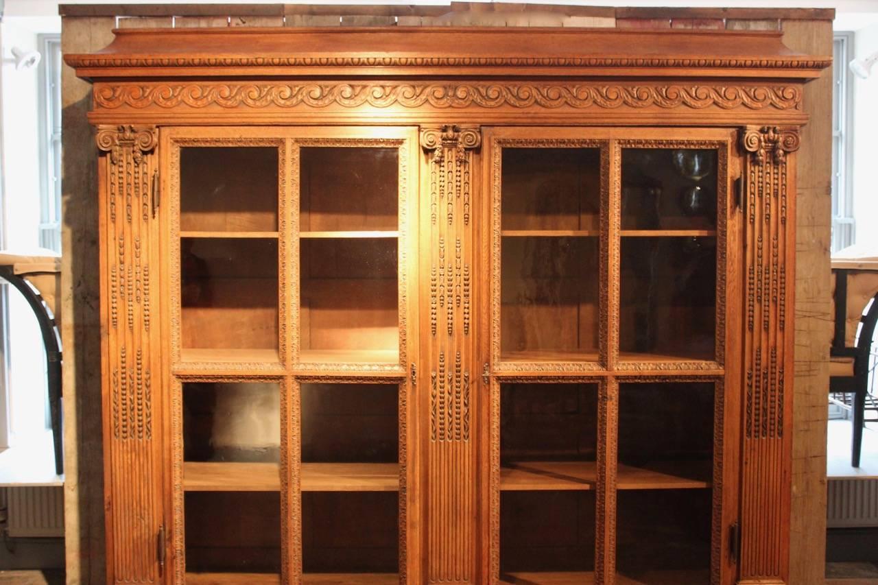 Impressive 19th Century French Carved Oak Bookcase 2