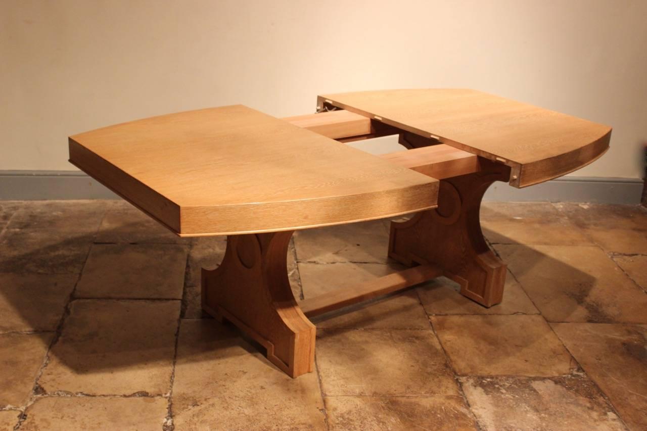 20th Century French Art Deco Style Limed Oak Extending Dining Table For Sale