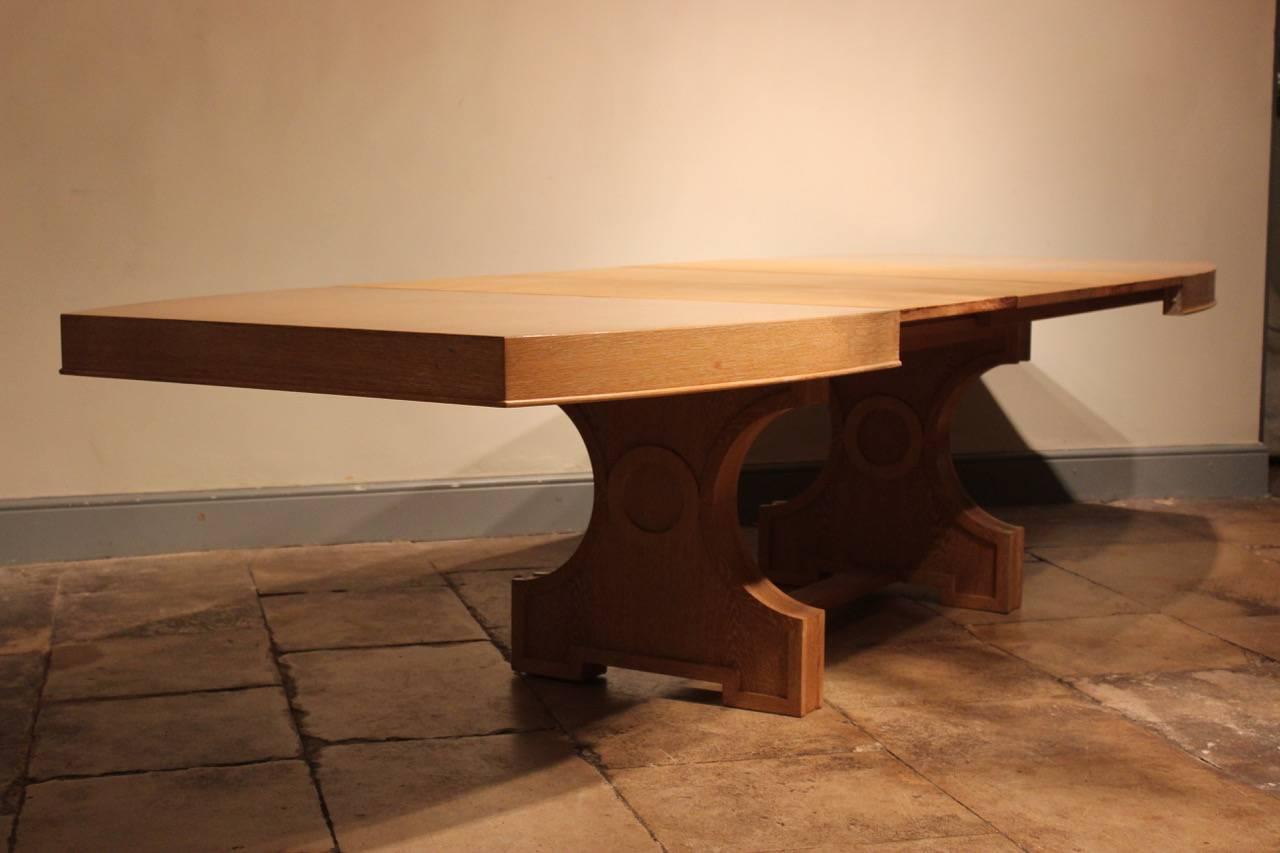 French Art Deco Style Limed Oak Extending Dining Table For Sale 4