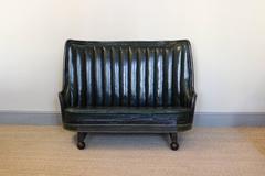 Circa 1930s Spanish Oak Barrel Sofa in Leather