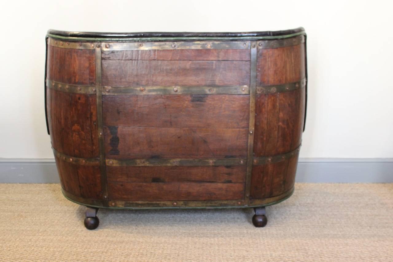 Mid-20th Century Circa 1930s Spanish Oak Barrel Sofa in Leather