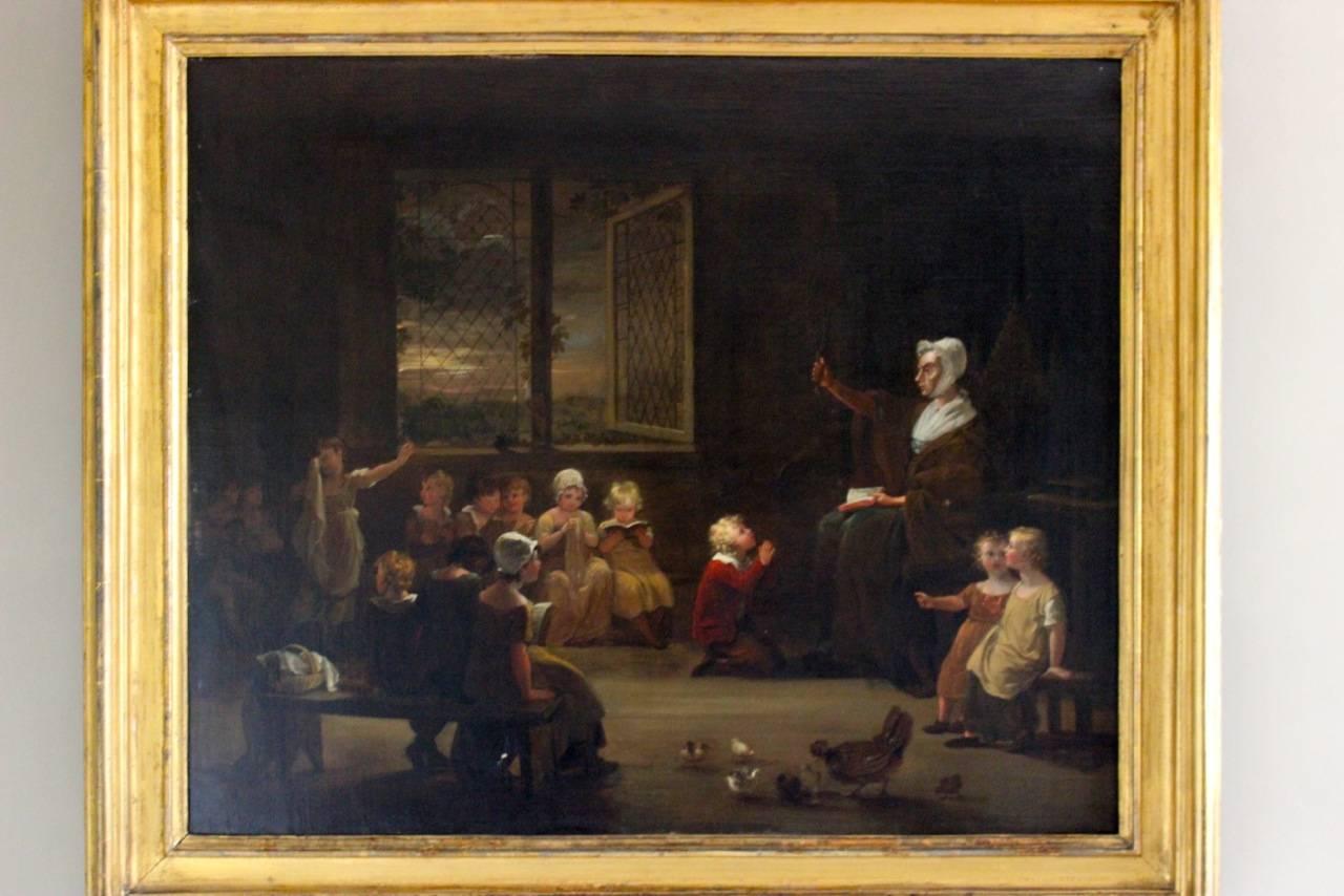 Oil on canvas “The School Room“ in a period frame, late 18th century. 
England Follower of William Hogarth.