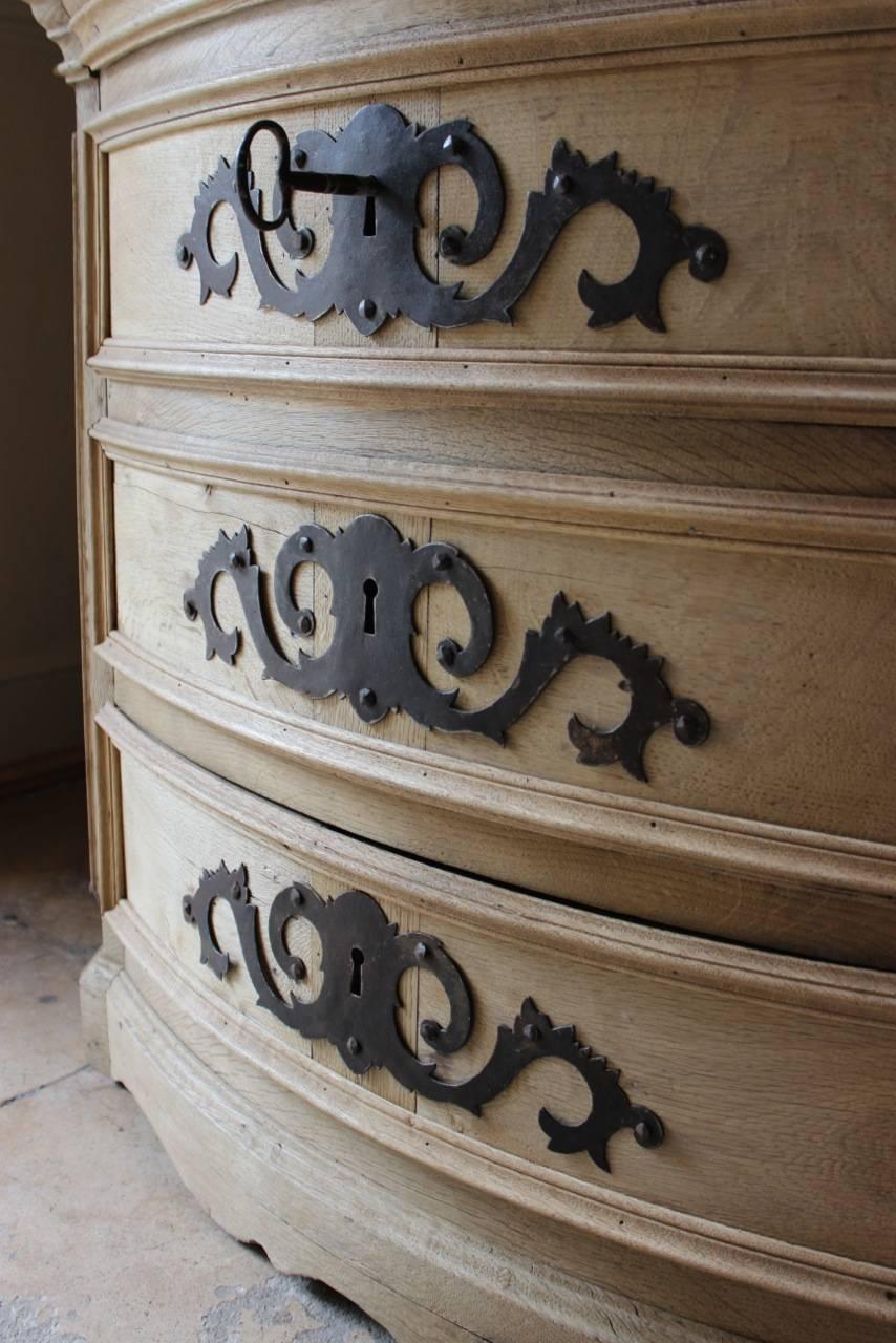 18th Century and Earlier Very Unusual 18th Century Serpentine Bleached Oak Cupboard