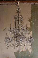 Spectacular 1930s Large Twelve-Light Glass Chandelier
