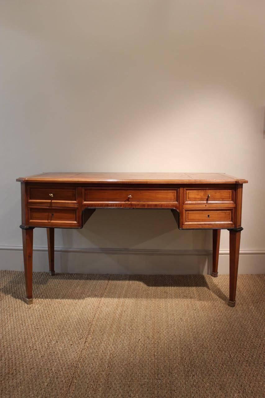 Louis XVI Late 19th Century French Cherrywood Desk with Ebony Inlay