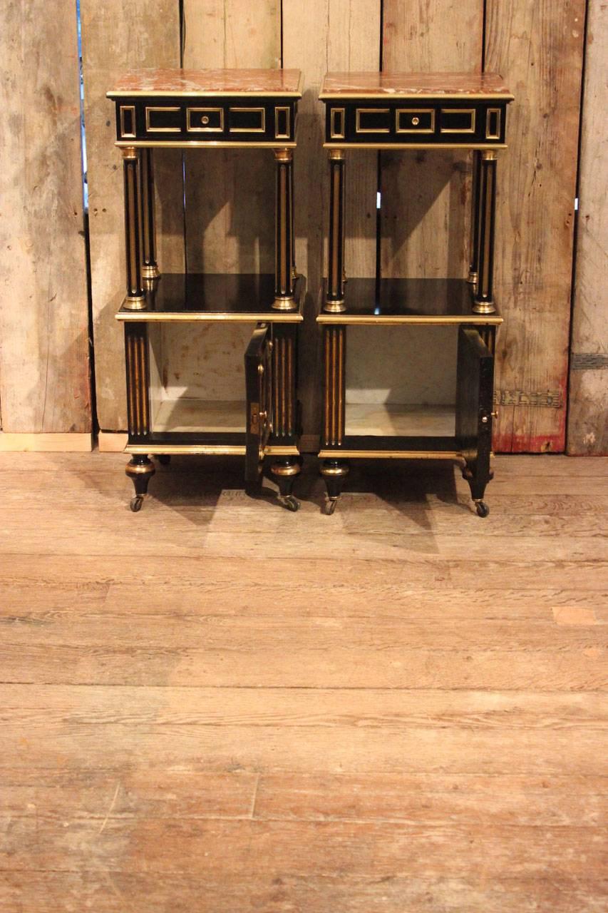 French Pair of Napoleon III Ebonized Bedside Tables