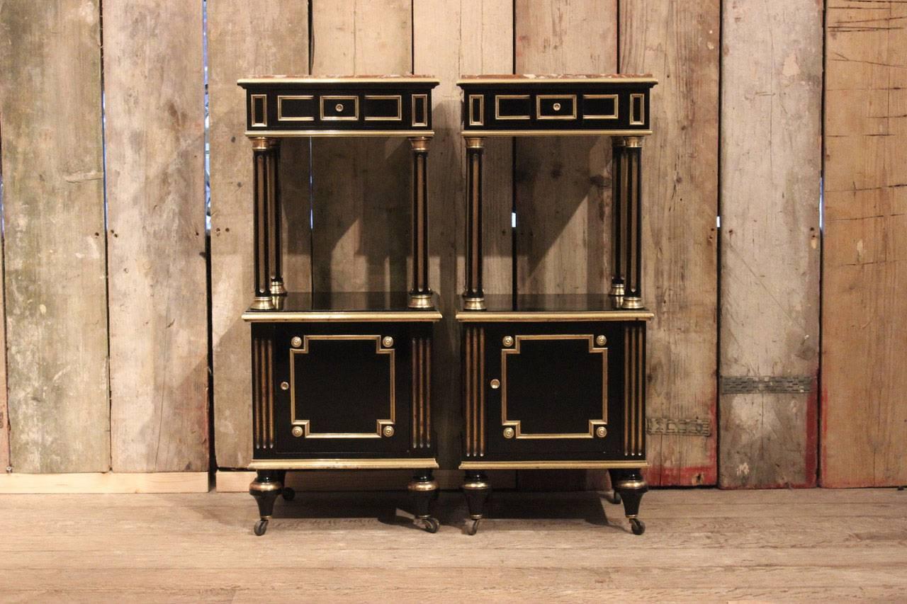 Pair of Napoleon III Ebonized Bedside Tables In Excellent Condition In Gloucestershire, GB