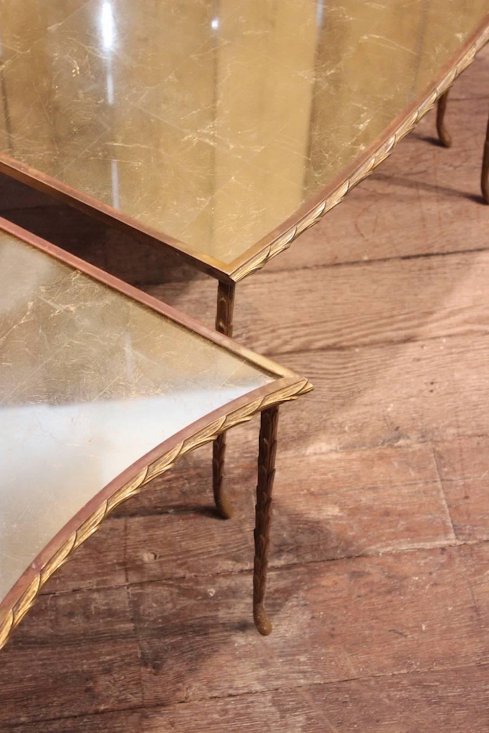 French Three-Part Maison Baguès Gilt Bronze Coffee Table, 1950s