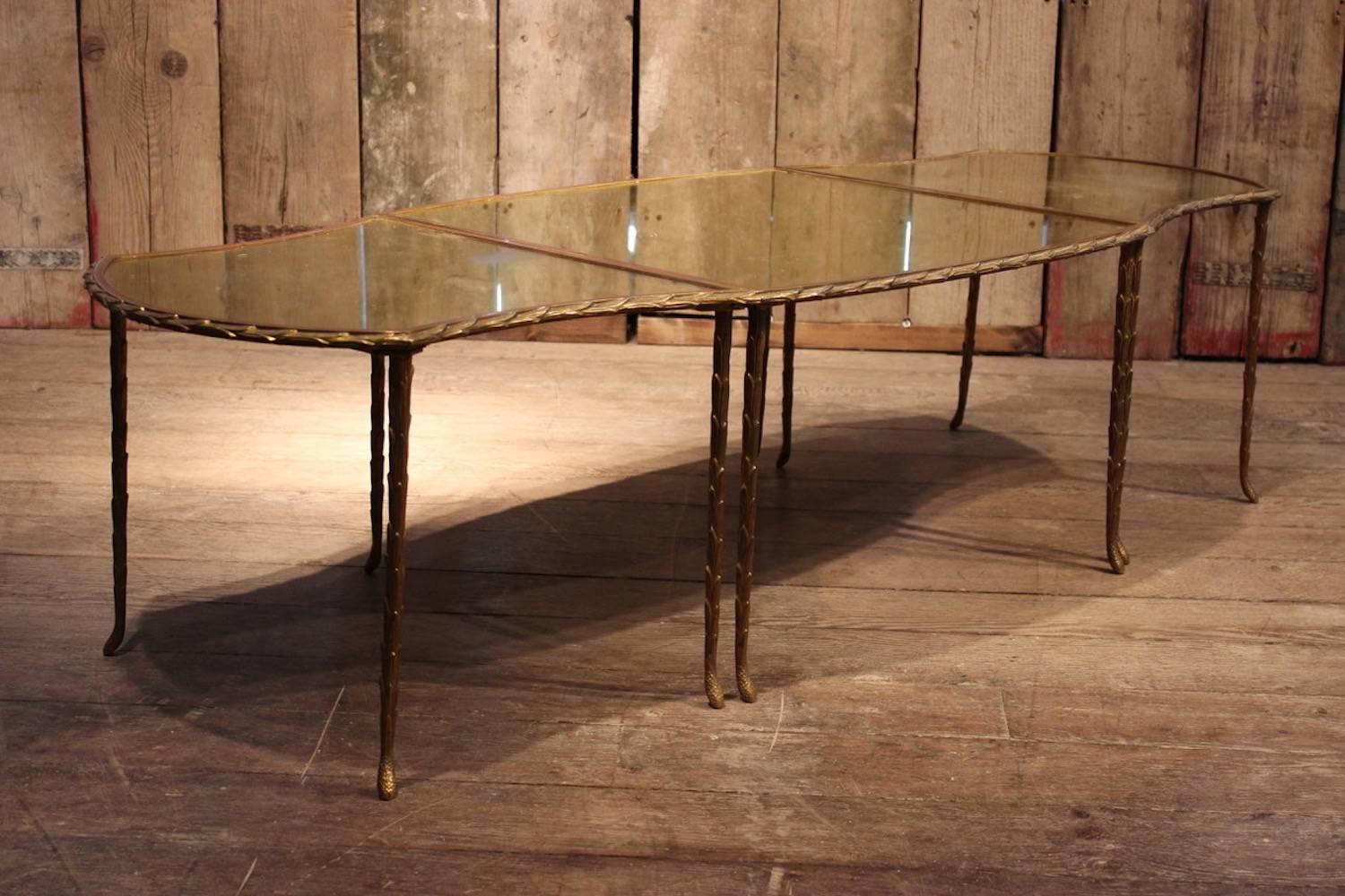 Three-Part Maison Baguès Gilt Bronze Coffee Table, 1950s In Good Condition In Gloucestershire, GB