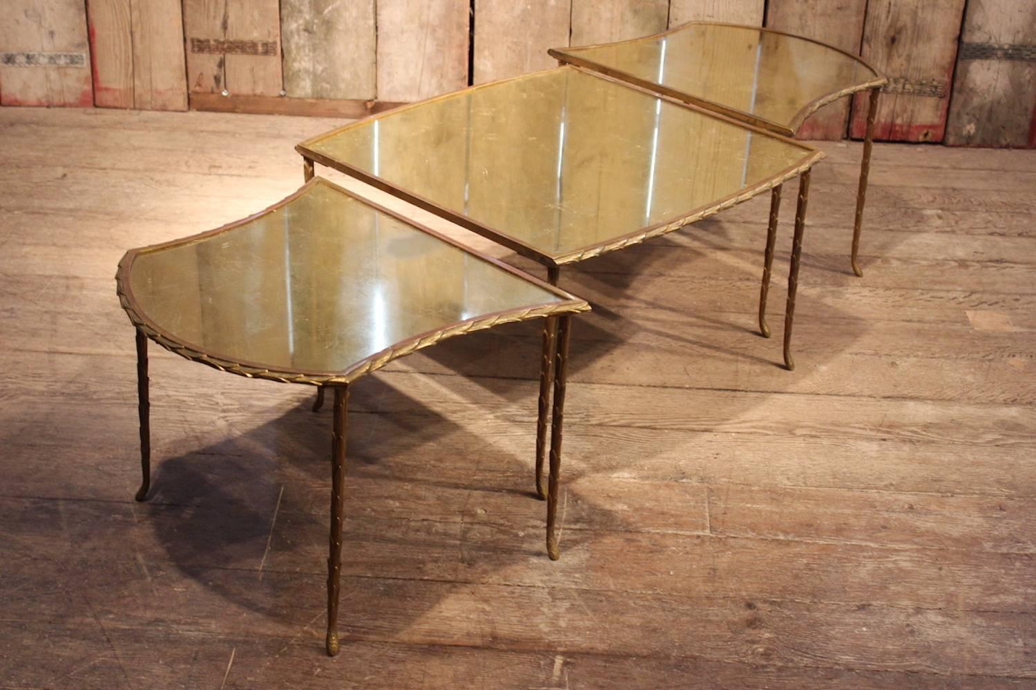 Three-Part Maison Baguès Gilt Bronze Coffee Table, 1950s 1