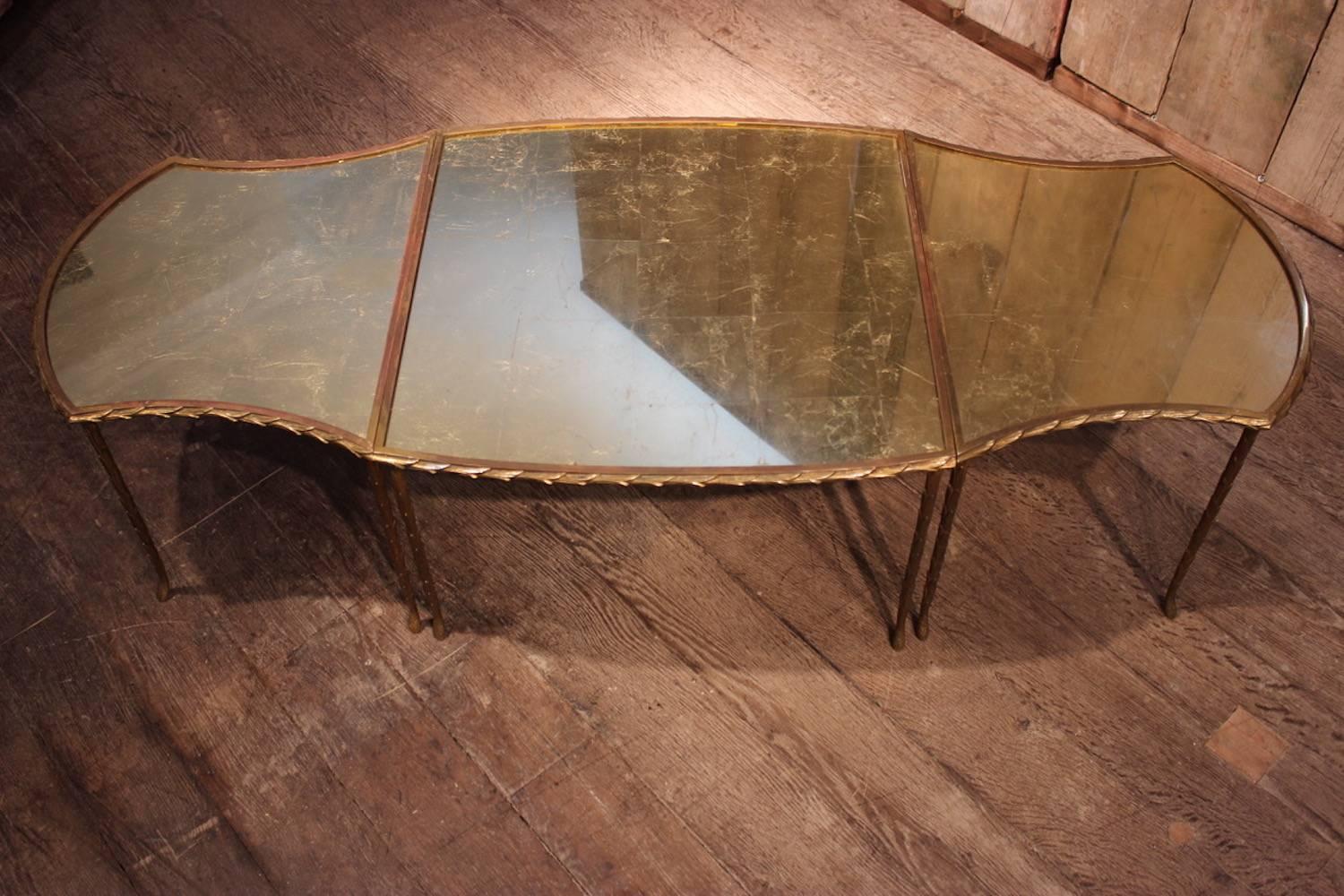 20th Century Three-Part Maison Baguès Gilt Bronze Coffee Table, 1950s