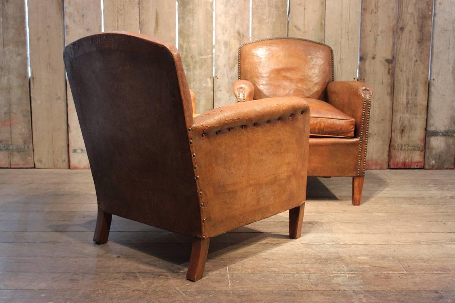 Pair of French 1930s Leather Club Armchairs 2