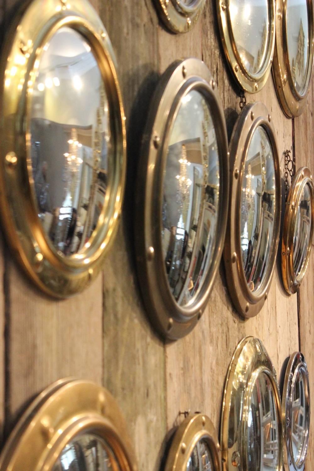 Collection of 12 1930s English Brass Porthole Mirrors 1