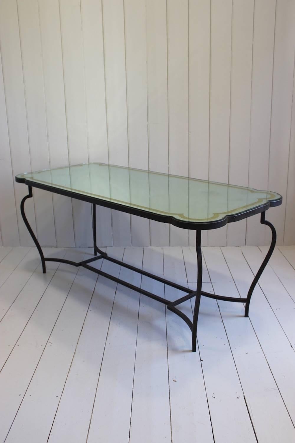 Art Deco 1940s French Wrought Iron and Verre Églomisé Dining Table