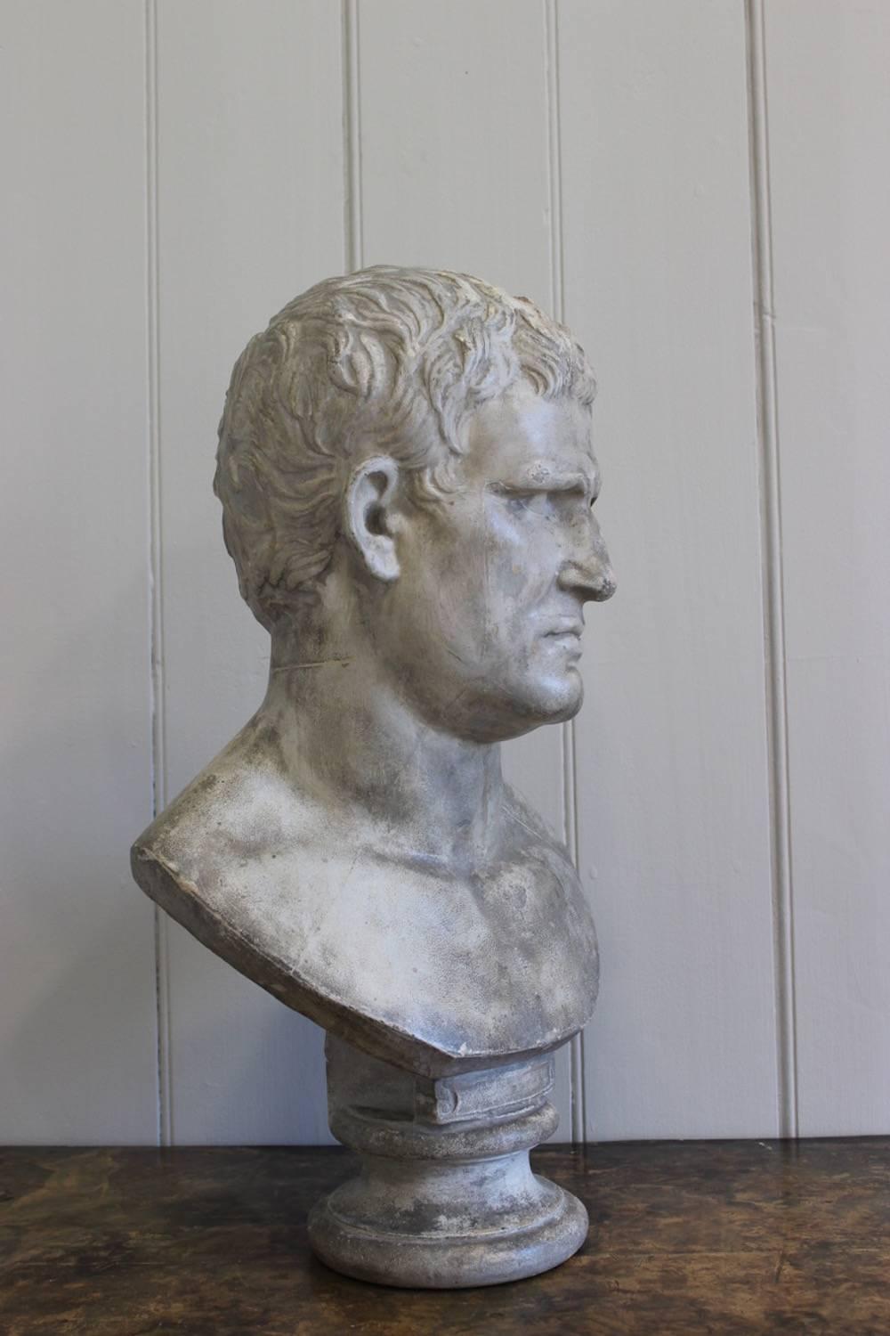 European Antique Plaster Classical Bust of Agrippa