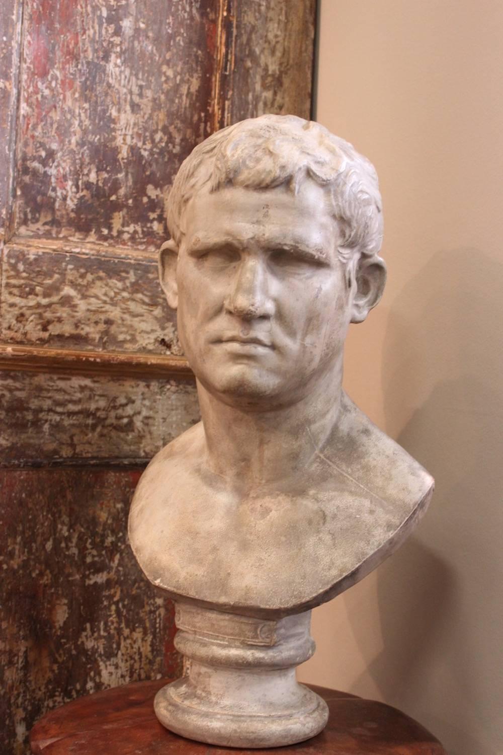 Painted Antique Plaster Classical Bust of Agrippa