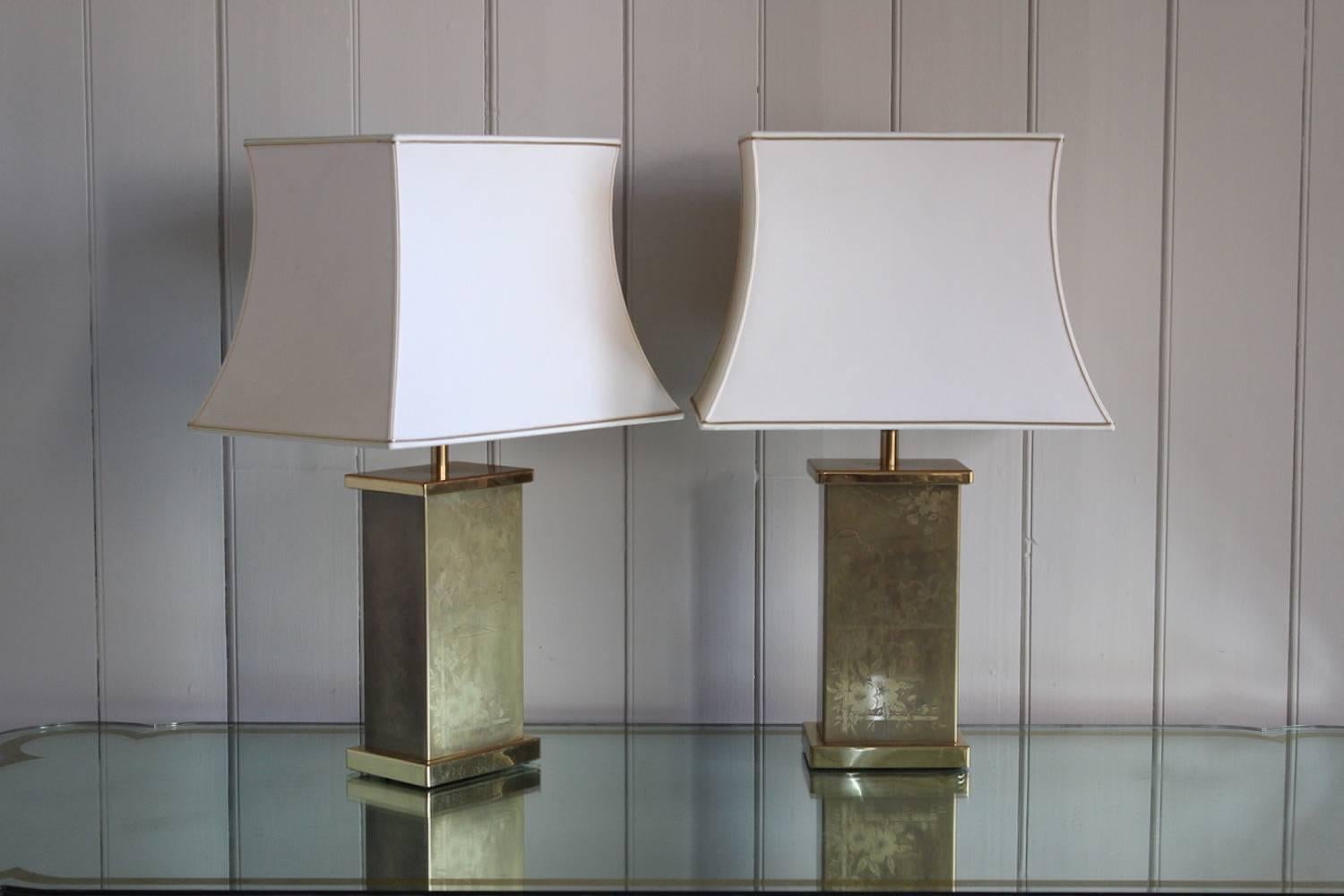 1970s Pair of French Chinoiserie Brass Table Lamps In Excellent Condition In Gloucestershire, GB