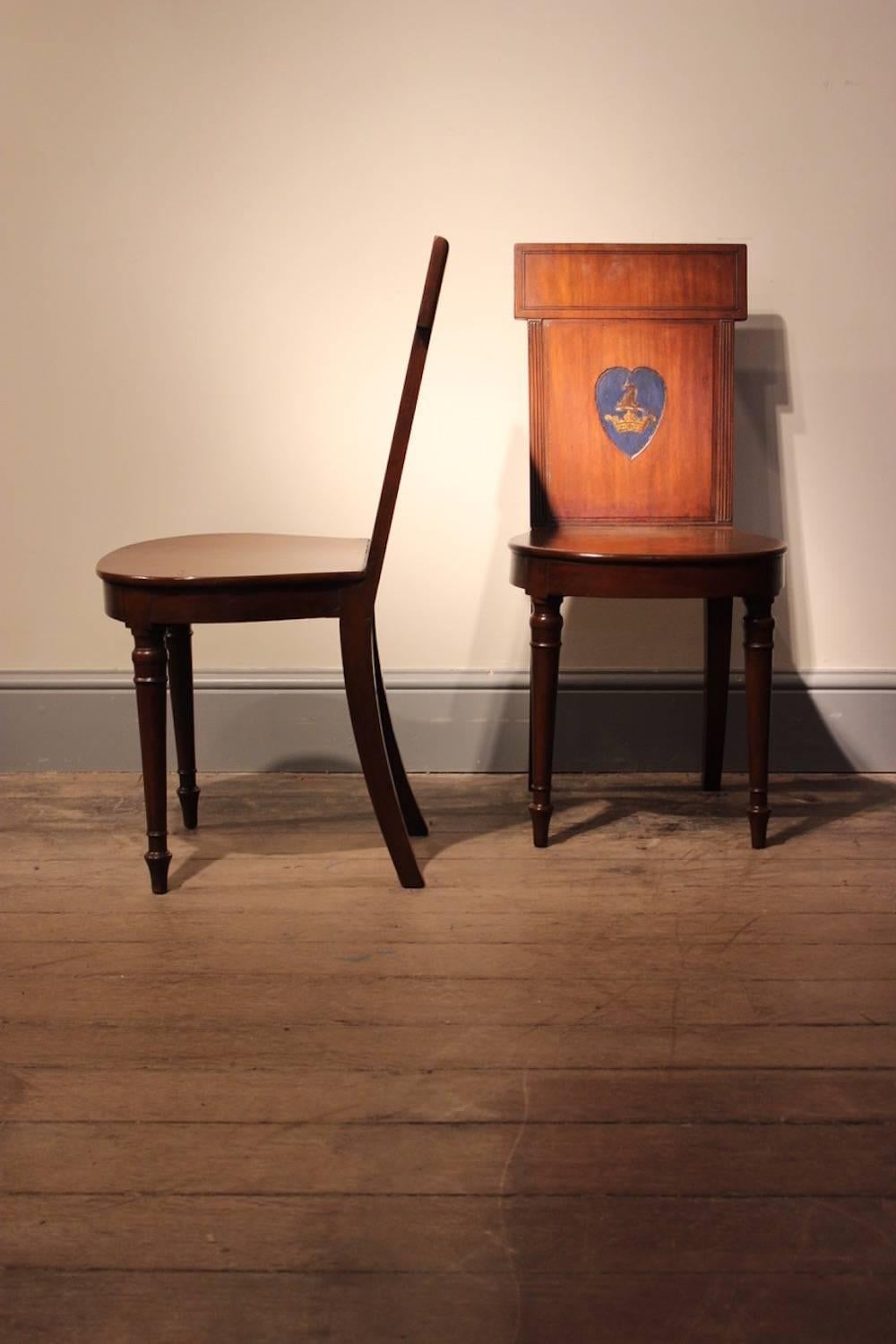 English Pair of Regency Mahogany Hall Chairs, circa 1810
