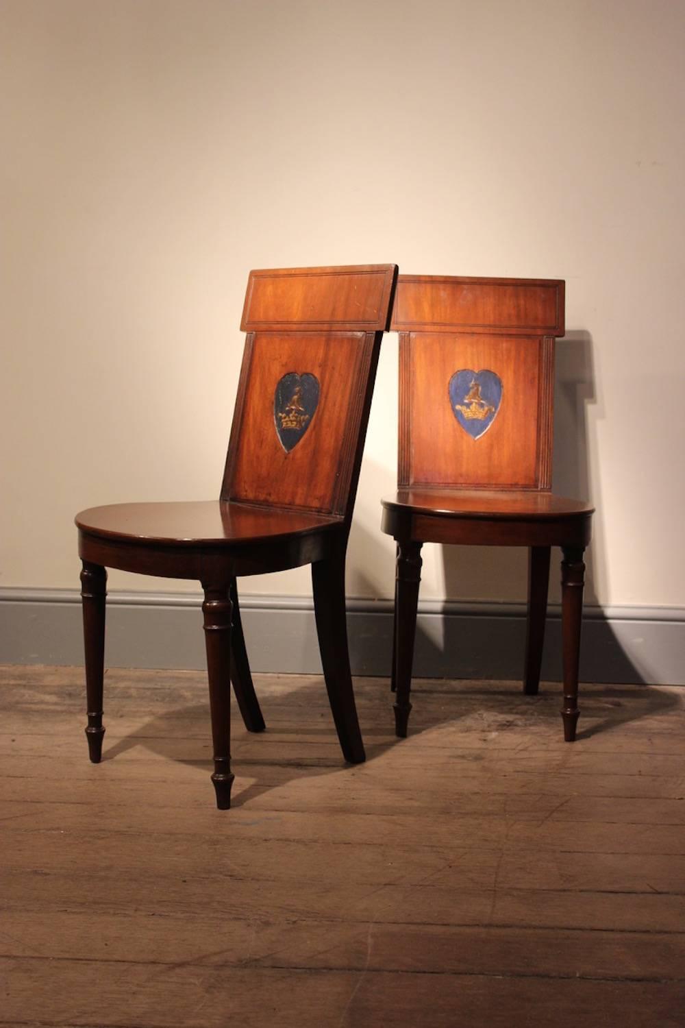 19th Century Pair of Regency Mahogany Hall Chairs, circa 1810